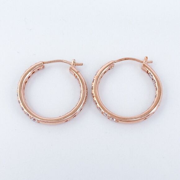 Sterling Silver 925 Rose Gold Tone 2cm Cubic Zirconia Hoop Earrings - Picture 2 of 8